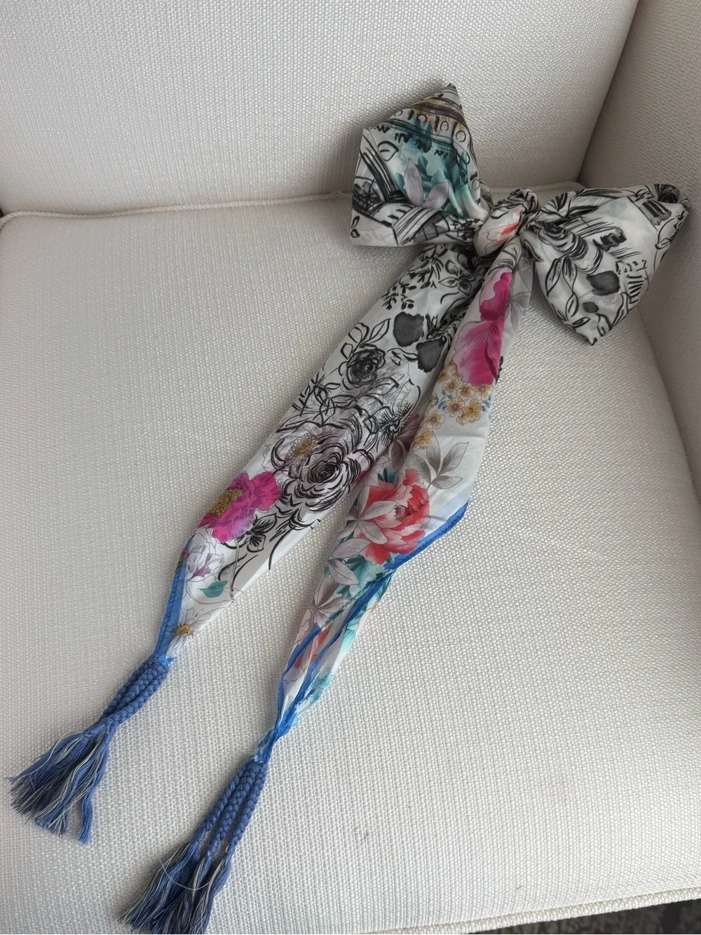 Johnny Was 100% Silk Paris Scarf with Tassels